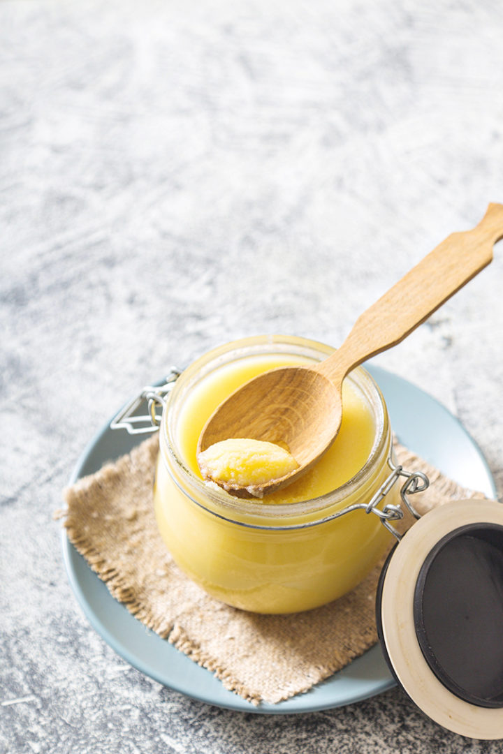 a photo of a jar with clarified butter