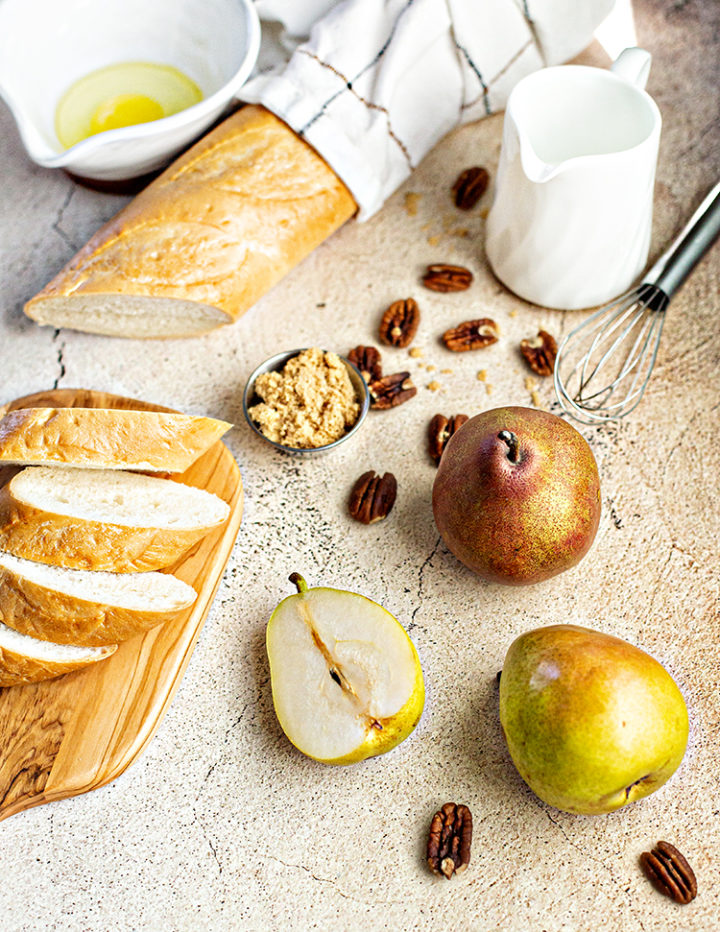 photo of ingredients to make recipe for pecan french toast with caramelized pears