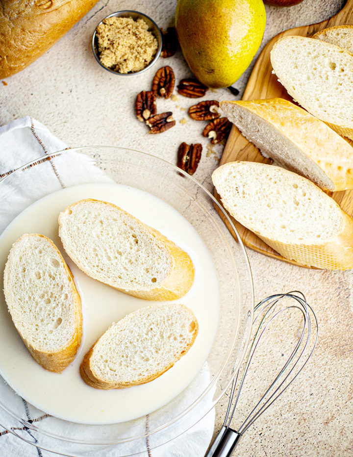 photo of preparing pecan french toast with pears