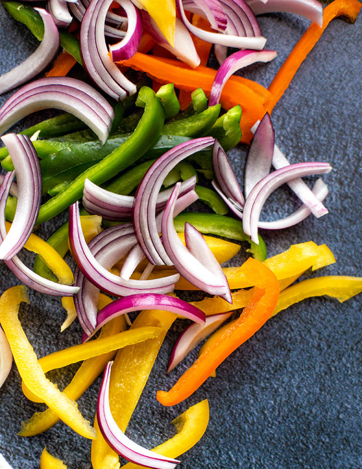 photo of onions and peppers for flank steak fajitas