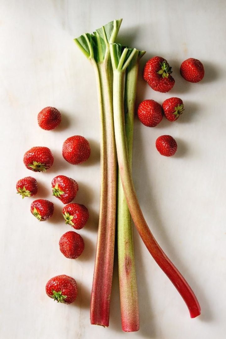 photo of rhubarb and strawberries for Vanilla Bean Panna Cotta with Strawberry Rhubarb Compote recipe