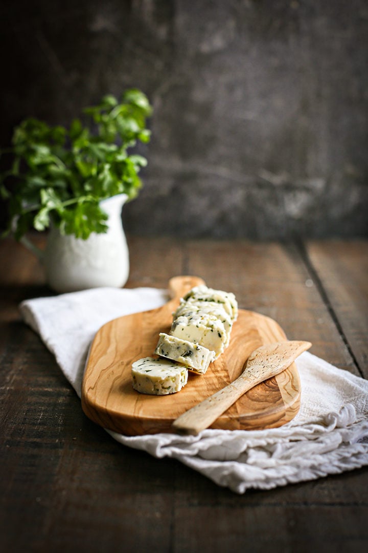 cilantro lime butter on a cutting board