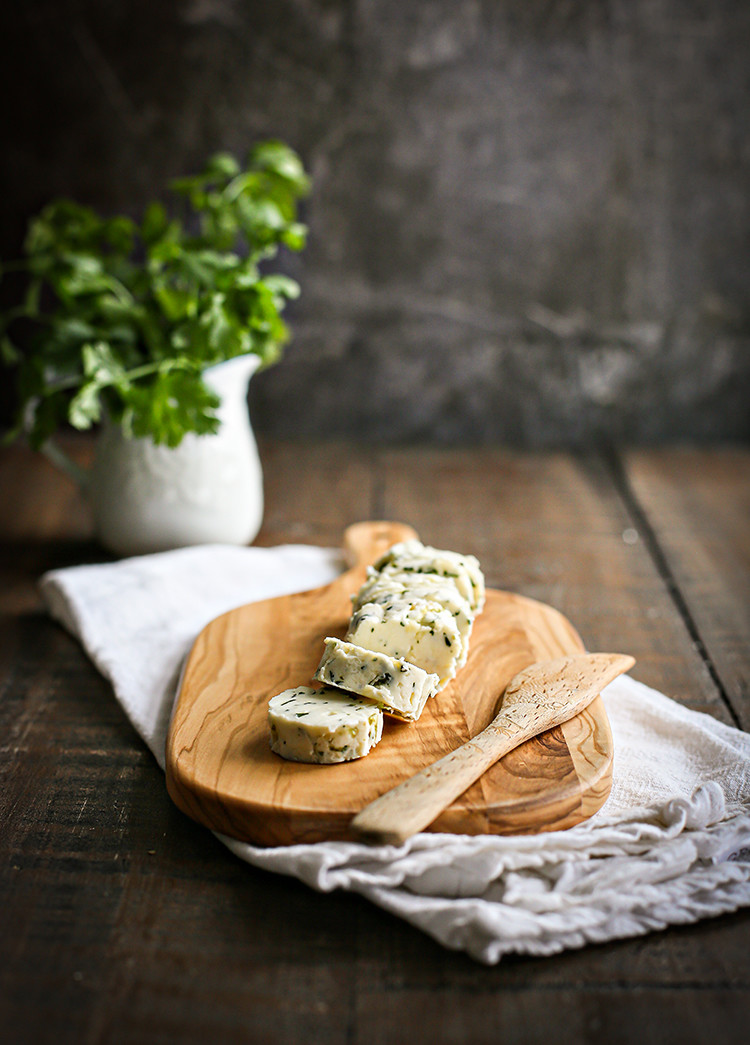 photo of cilantro lime butter on a cutting board