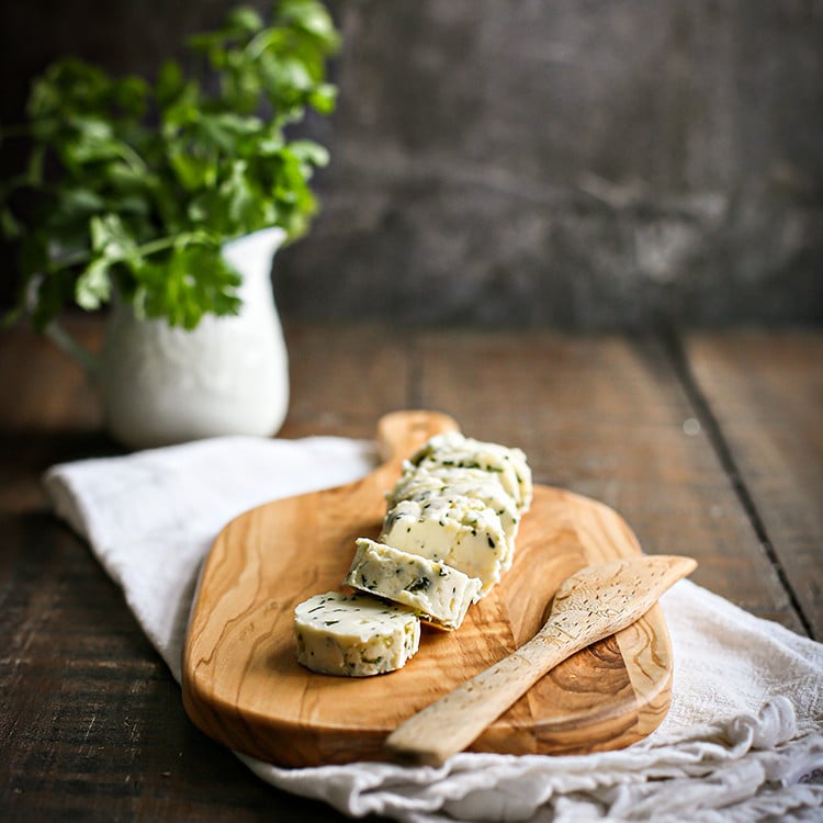 photo of cilantro lime butter on a cutting board