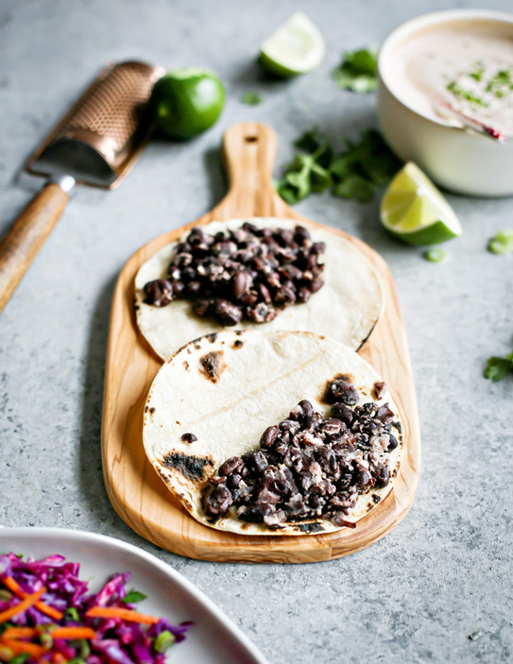 photo of black bean tacos being prepared