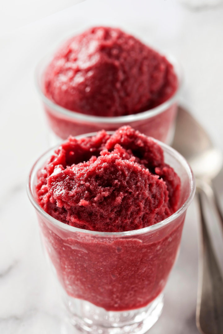 close up photo of two glasses of pomegranate sorbet