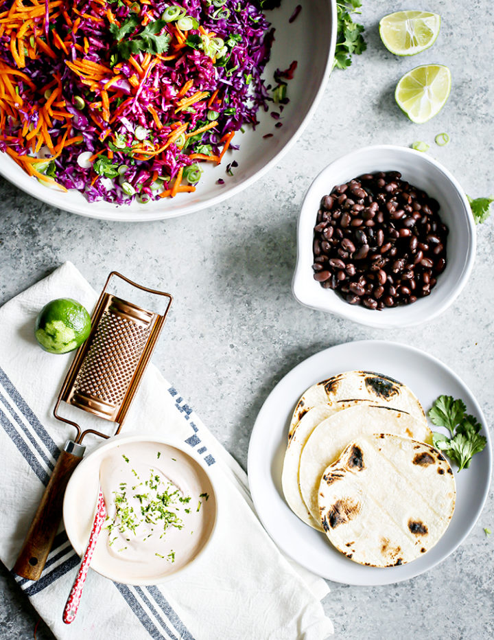 overhead photo of ingredients to make black bean tacos