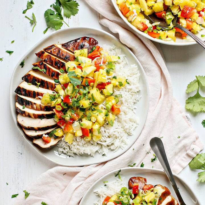 Caribbean Pineapple Salsa Chicken with Coconut Rice