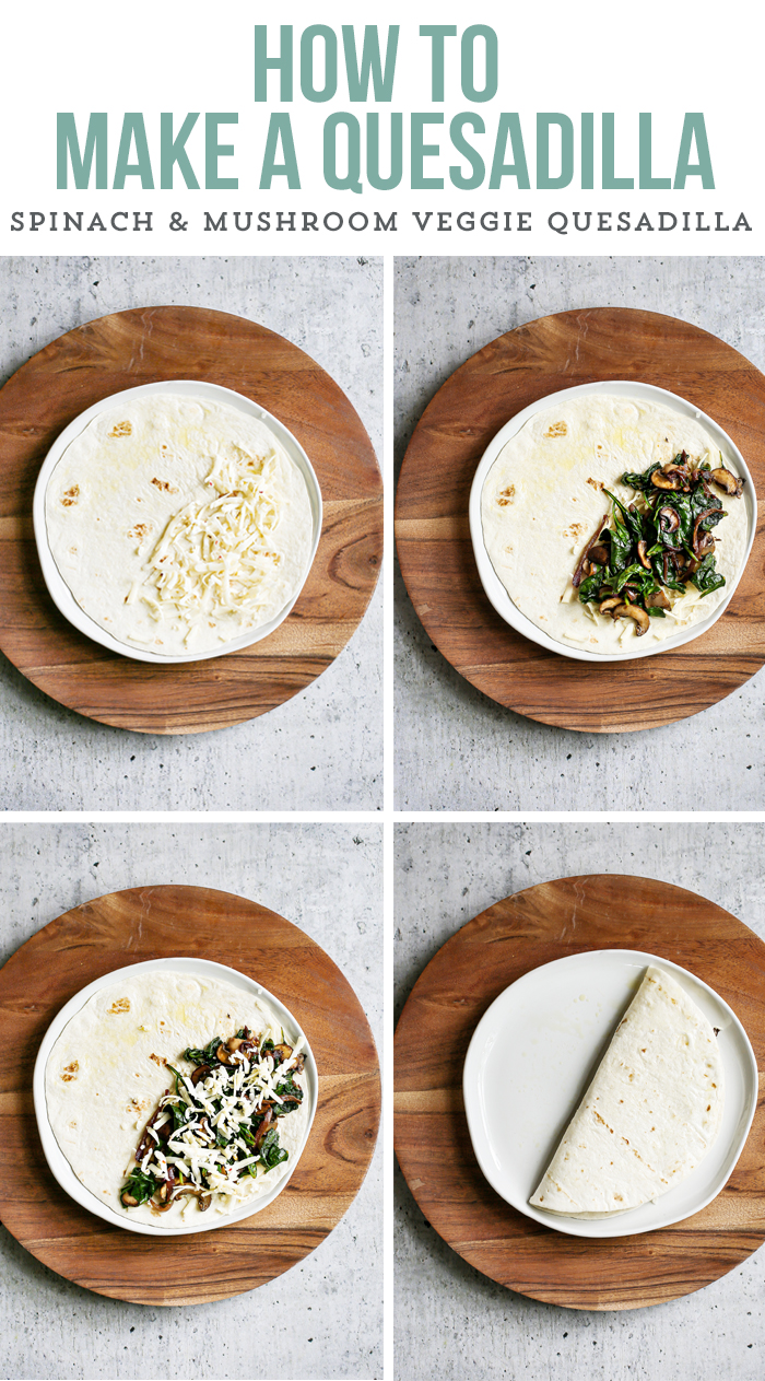 step by step photo of how to assemble a veggie quesadilla