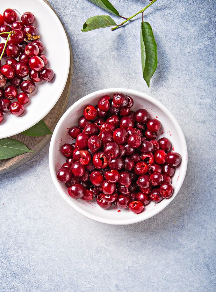 photo of a bowl of pitted cherries