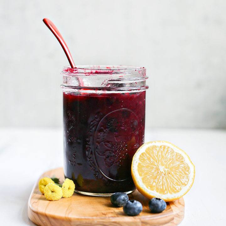 lemon blueberry sauce in a jar