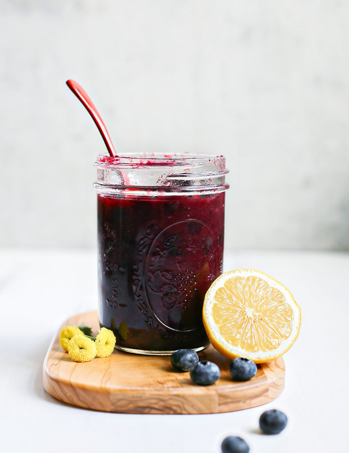 lemon blueberry sauce in a jar