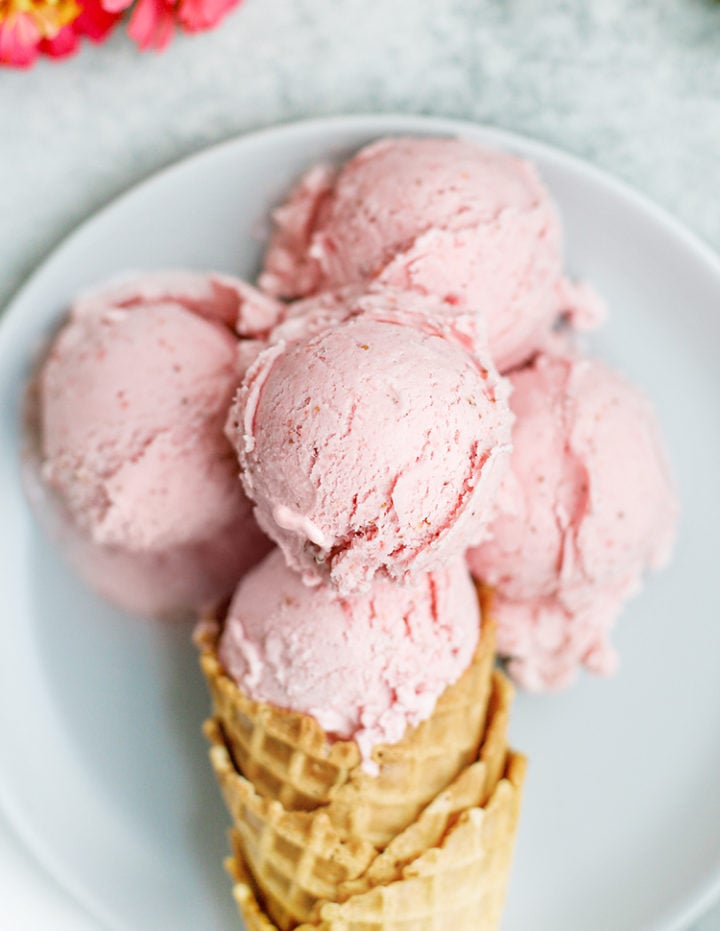 close up photo of scoops of strawberry gelato