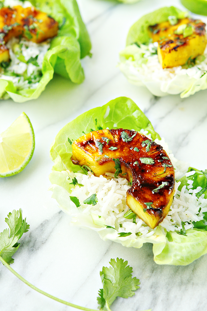 photo of brown sugar glazed pineapple lettuce cups