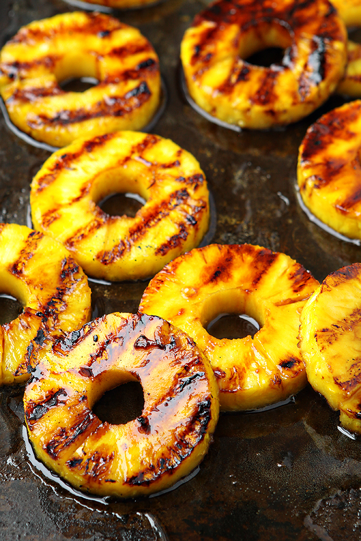 photo of grilled pineapple with a brown sugar glaze and grill marks