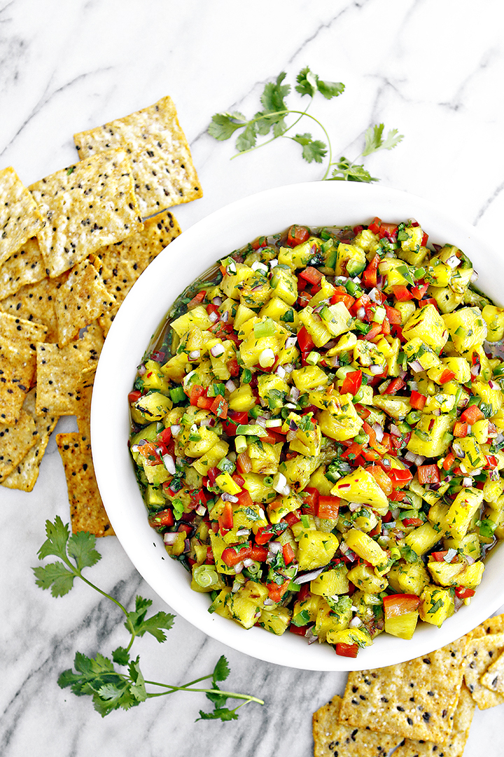 photo of grilled pineapple salsa to serve with cilantro lime chicken tacos