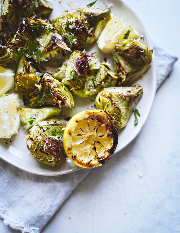 close up photo of grilled baby artichokes