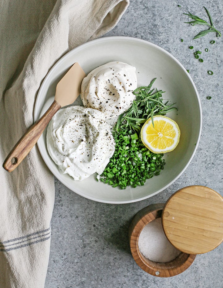 photo of ingredients to make tarragon dressing for tarragon chicken salad