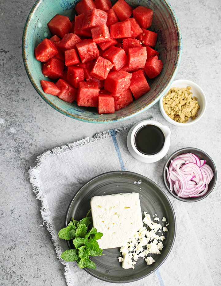 photo of ingredients to make a watermelon salad