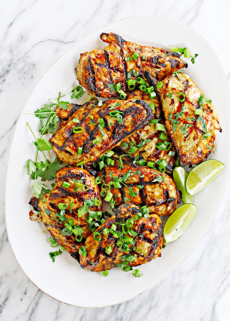 photo of cilantro lime chicken taco meat on a white platter