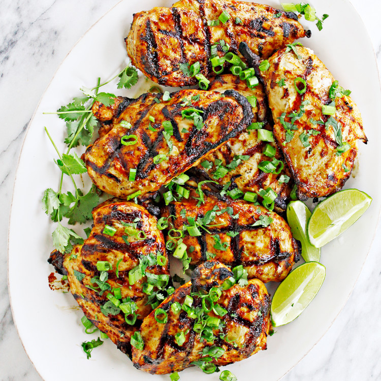 photo of cilantro lime chicken taco meat on a white platter