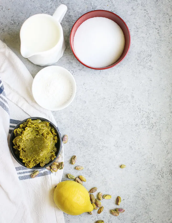 photo of ingredients to make pistachio gelato