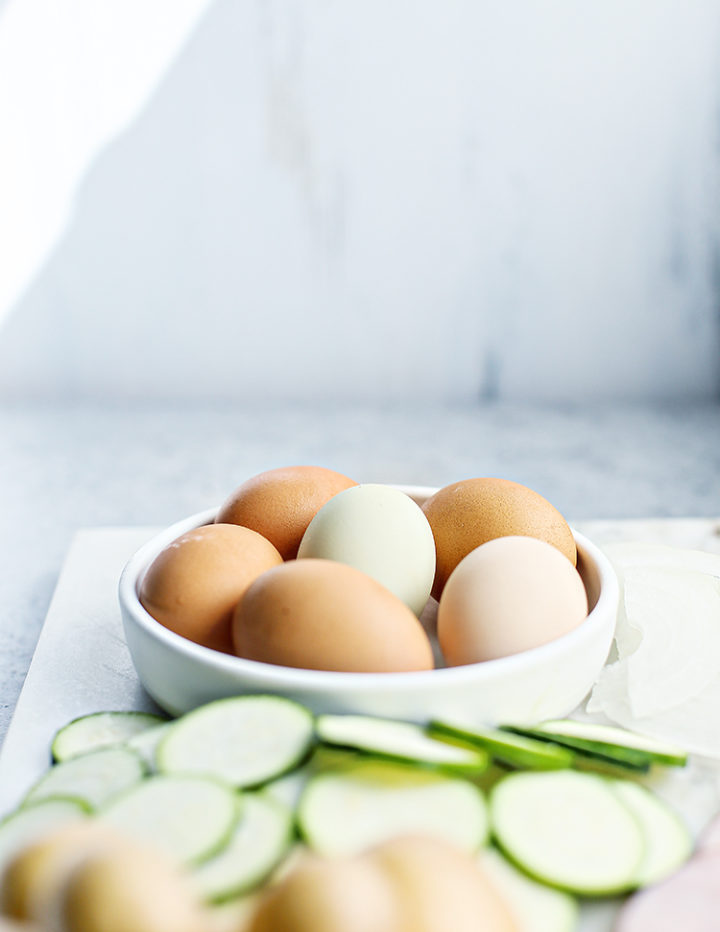 photo of eggs for a zucchini frittata