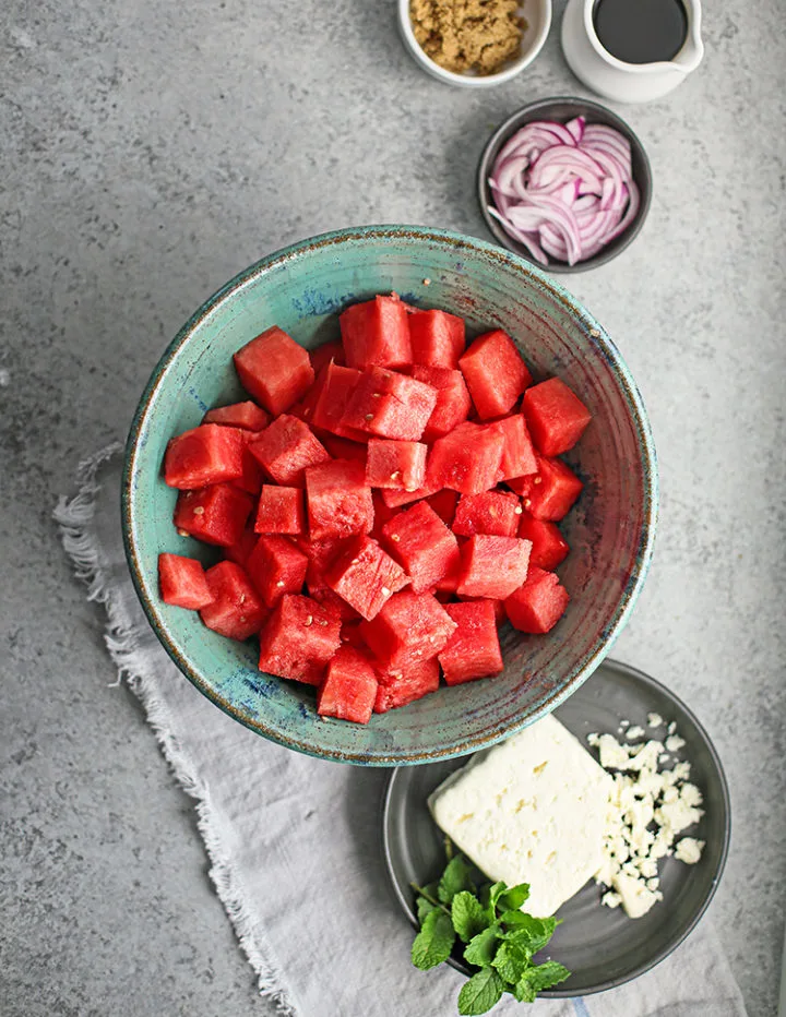 photo of watermelon in a bowl