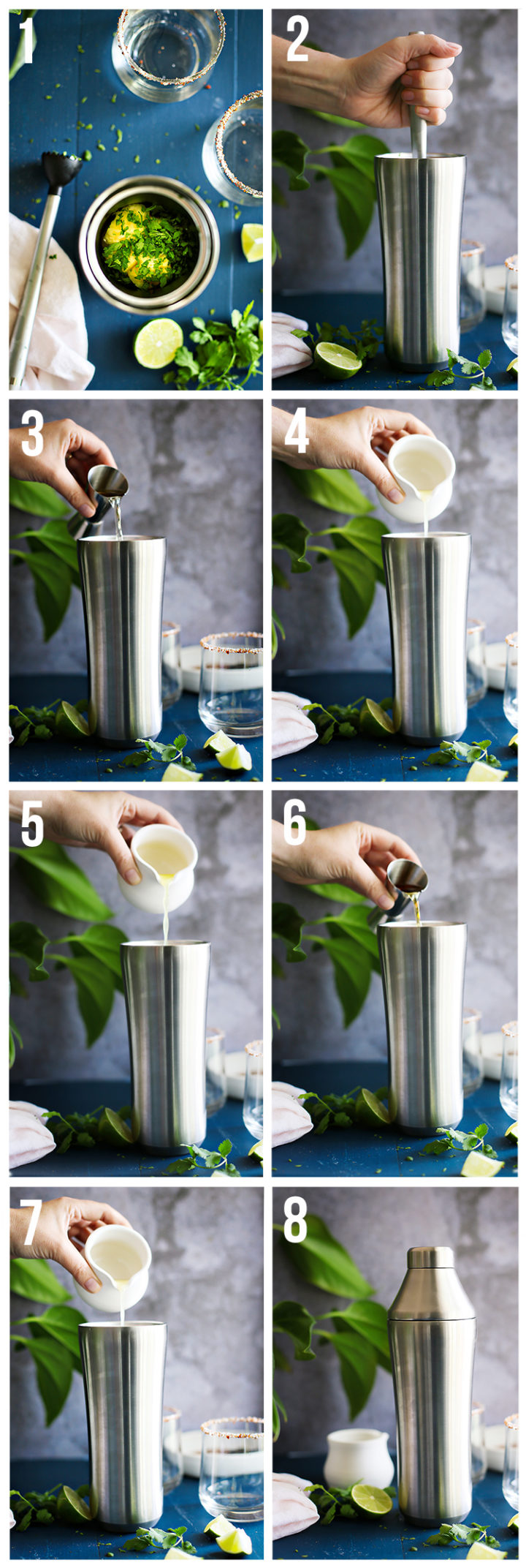 step by step photos showing how to make a pineapple margarita