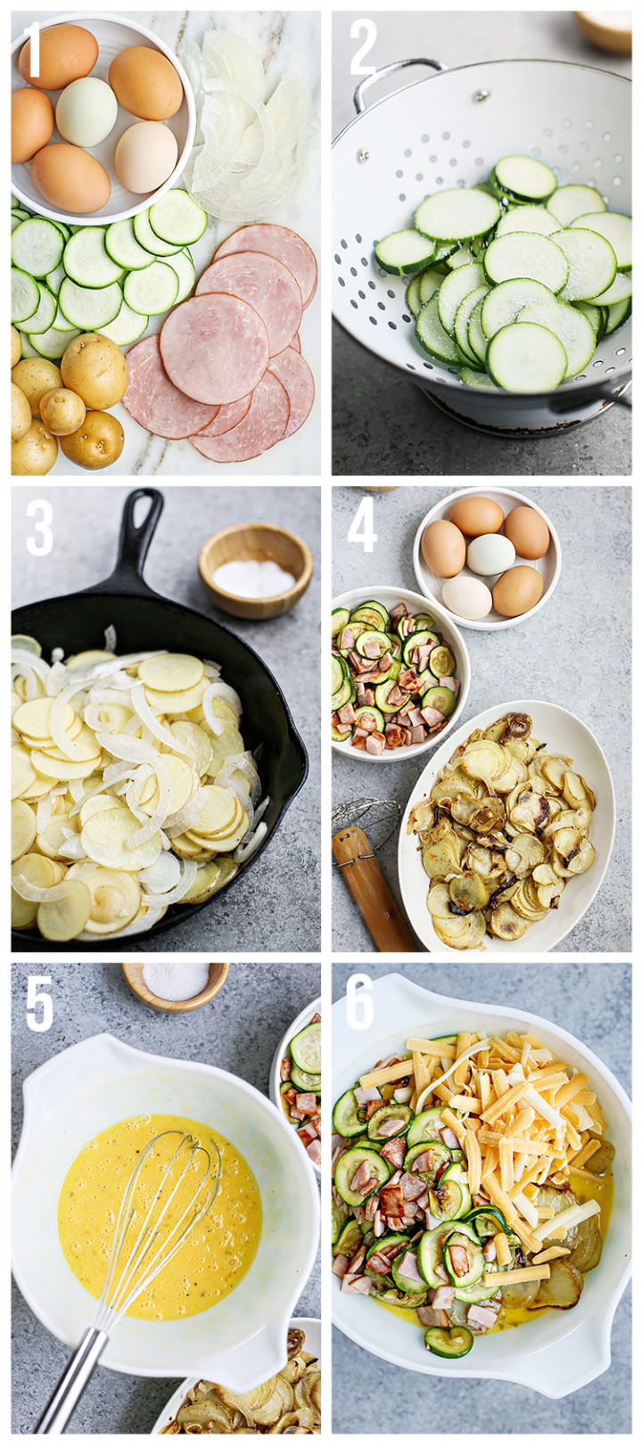 step by step photos showing how to make a frittata for a zucchini frittata recipe