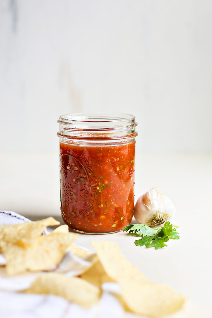 a jar of restaurant style salsa