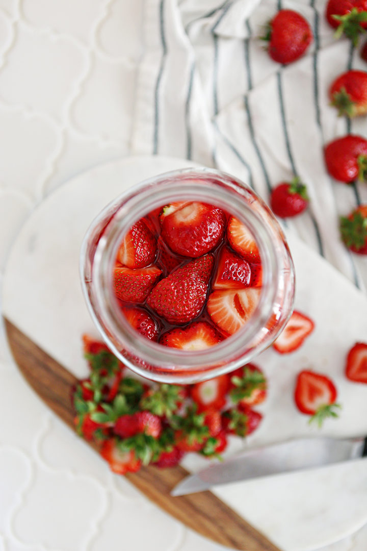 photo of strawberry infused aperol for a strawberry aperol spritz recipe