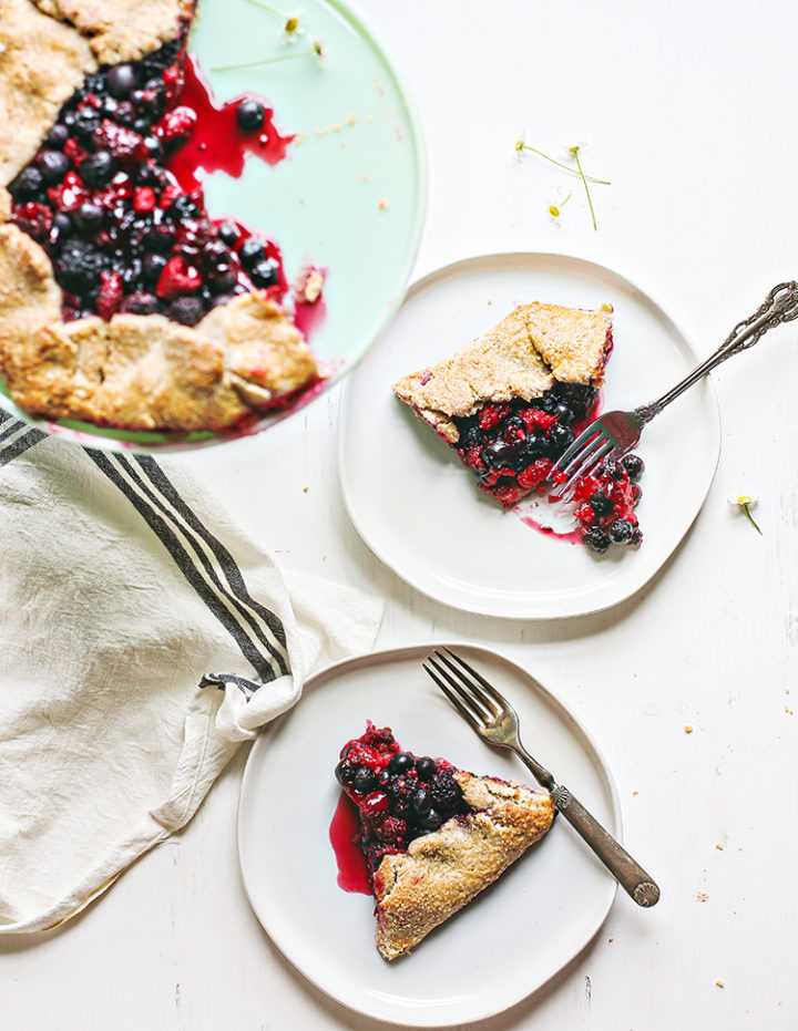 photo of two places with slices of mixed berry galette