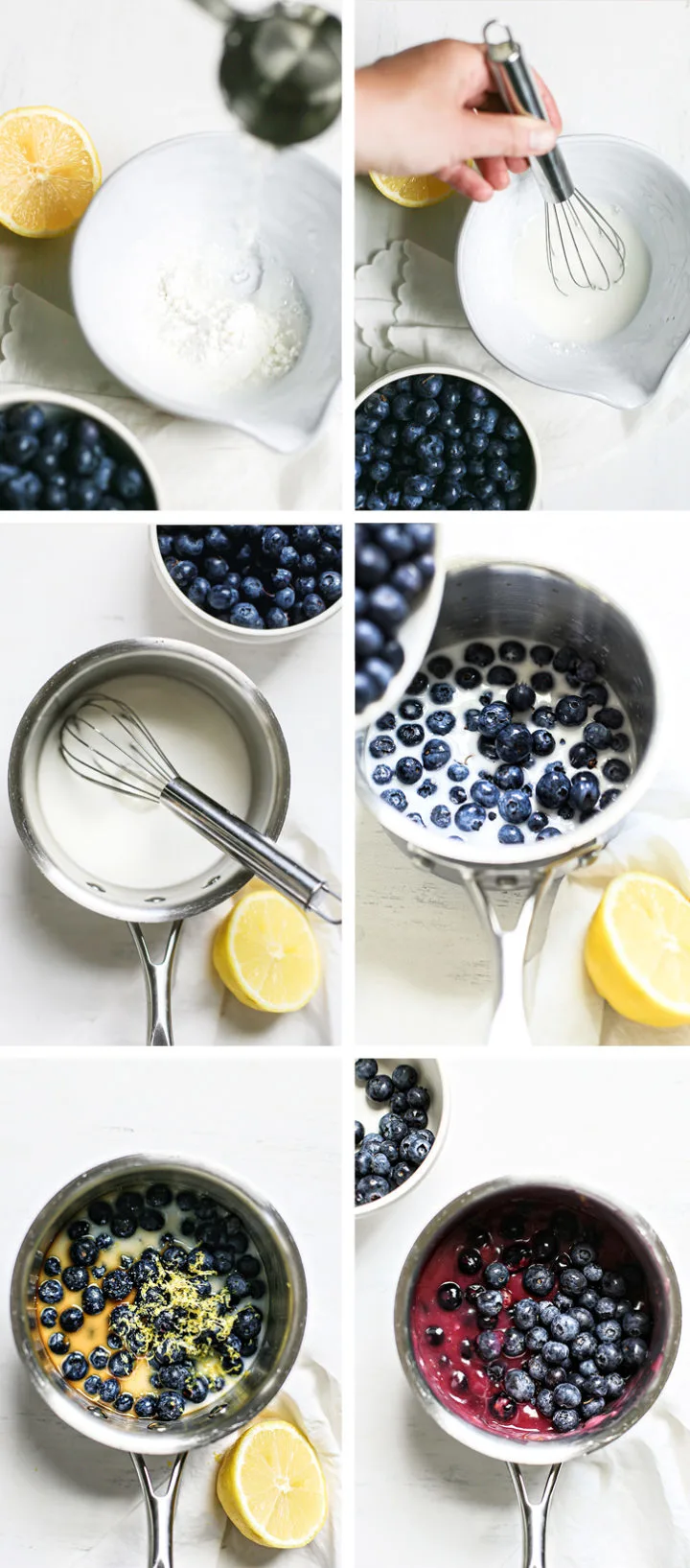 step by step photos showing how to make blueberry sauce