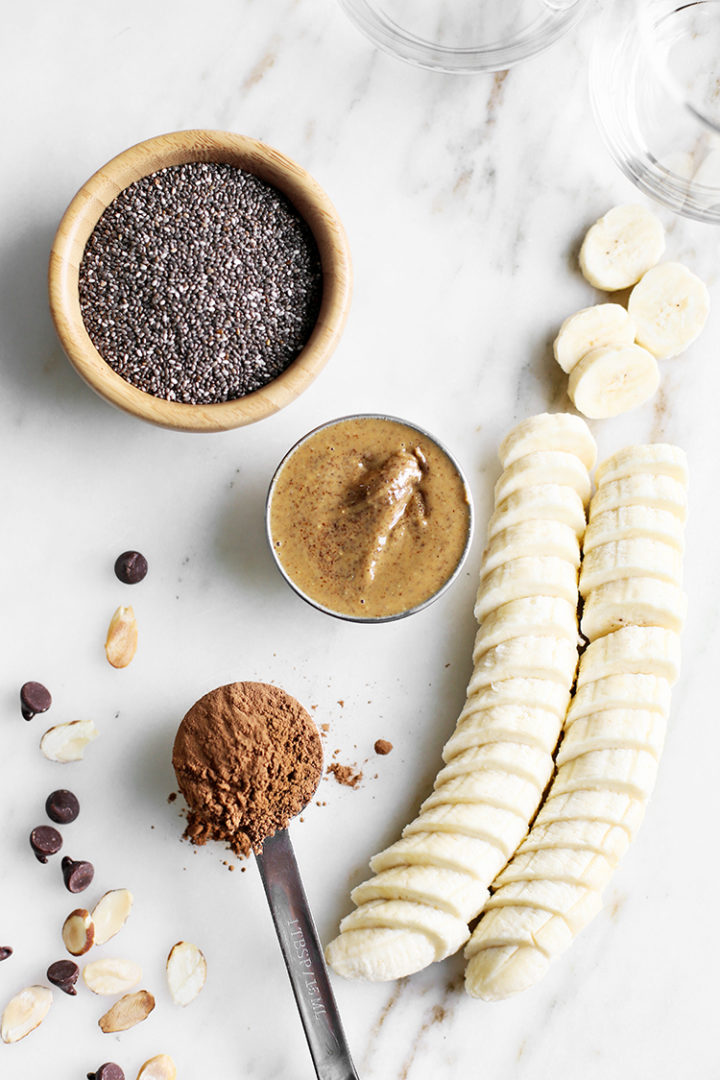 photo of ingredients to make Banana Chocolate Smoothie (The Best Almond Milk Smoothie)
