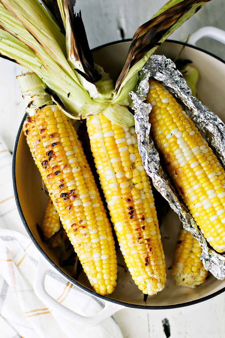 photo of corn that has been grilled using 3 different methods