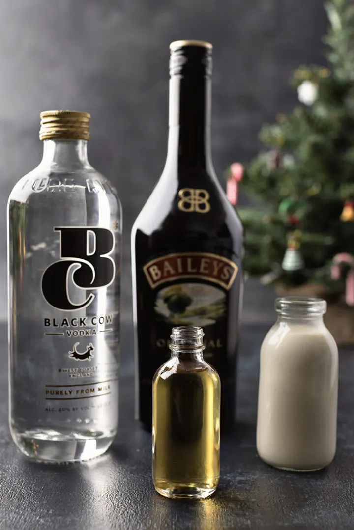 photo of ingredients to make a gingerbread martini christmas cocktail