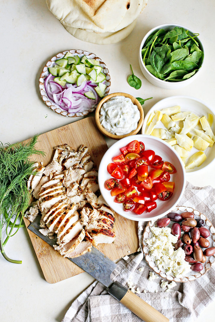 photo of ingredients to make greek chicken pitas