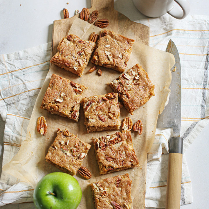 photo of apple squares on a cutting board