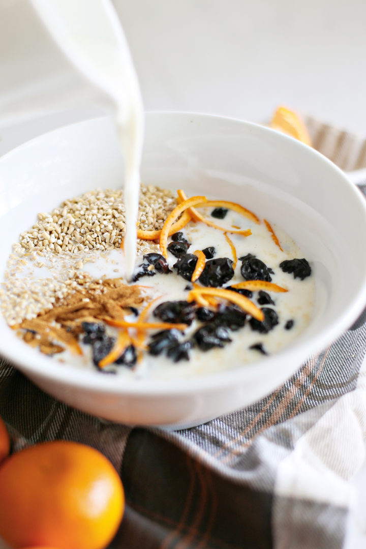 photo showing how to make overnight steel cut oats to make this cherry oatmeal recipe