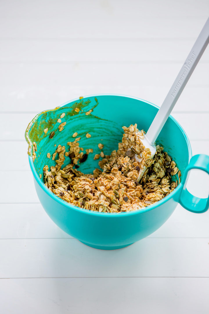 photo of mixing up the ingredients to make this healthy granola bar recipe