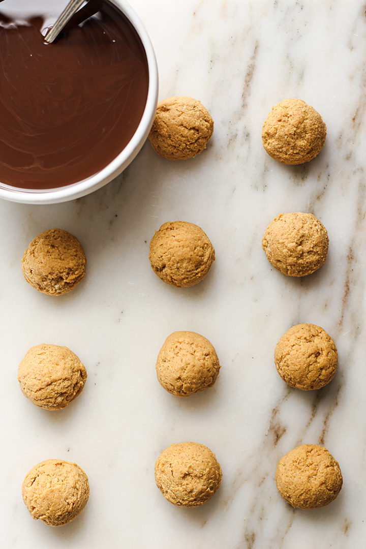 photo of pumpkin truffle filling being rolled into balls