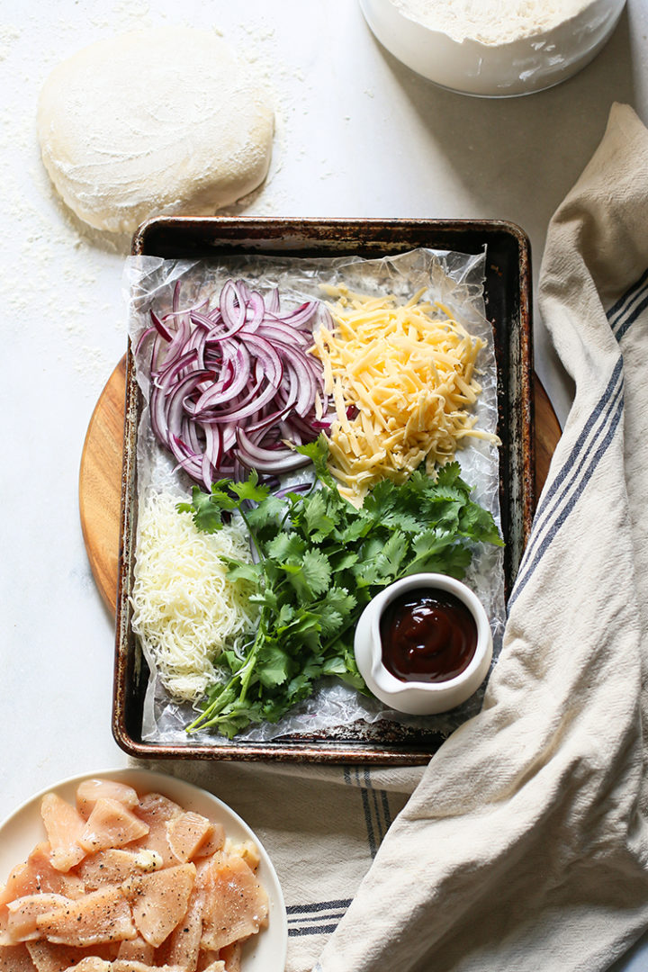 photo of ingredients in this recipe for bbq chicken pizza