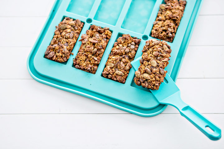 photo of a healthy granola bar recipe in a pan after baking