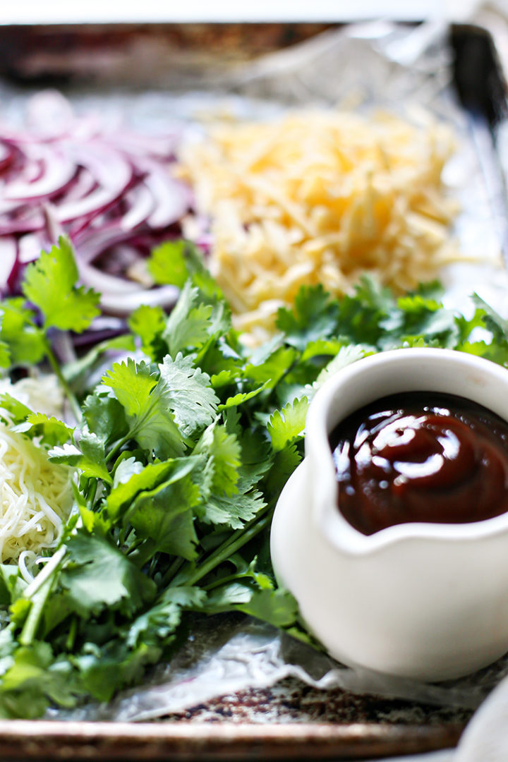 photo of toppings for a bbq chicken pizza