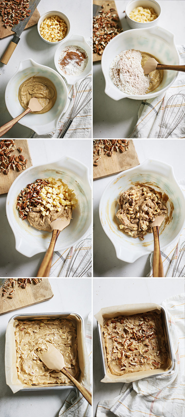 step by step photos showing how to make apple squares for a simple easy apple snack cake