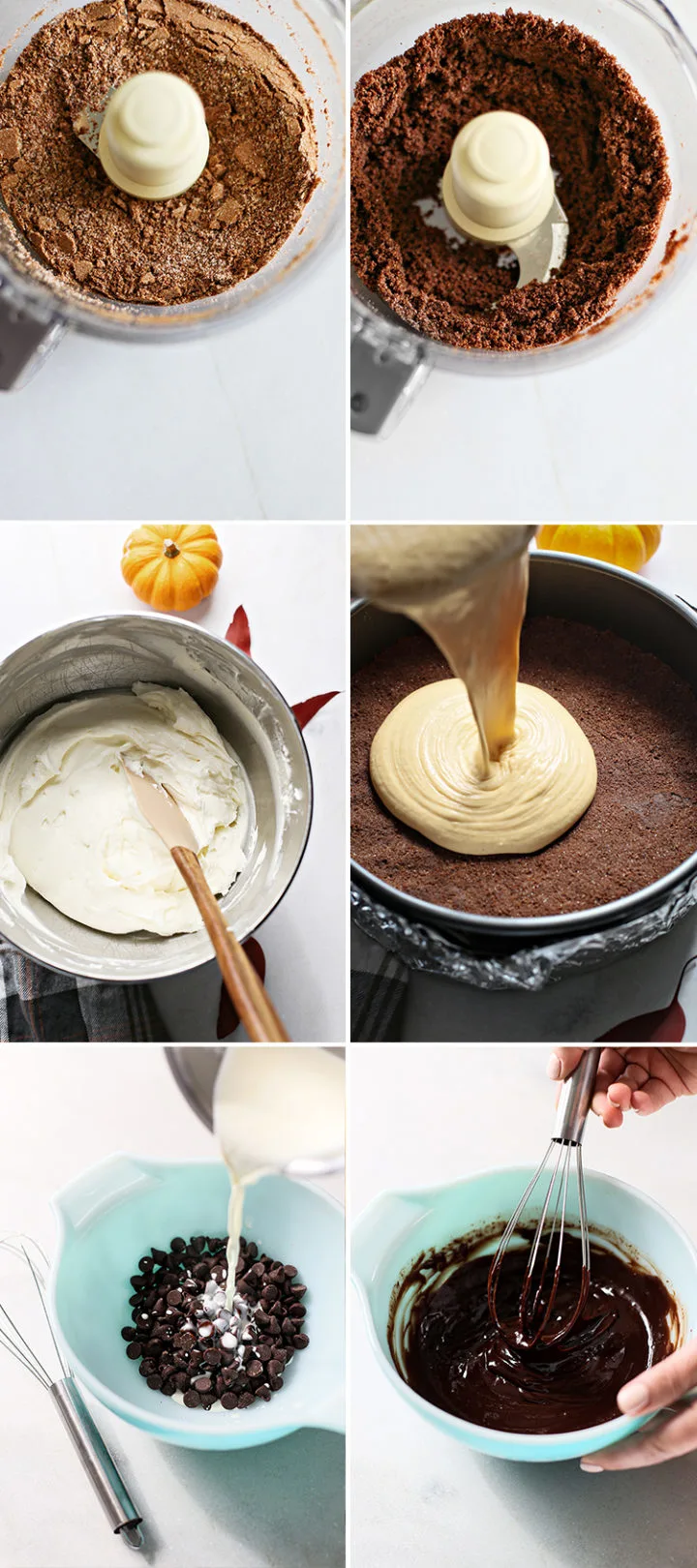 step by step photos showing how to make a pumpkin cheesecake recipe