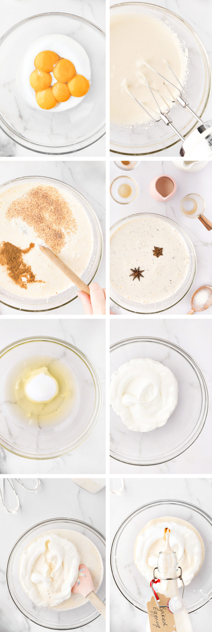 step by step photos showing how to make homemade eggnog with rum