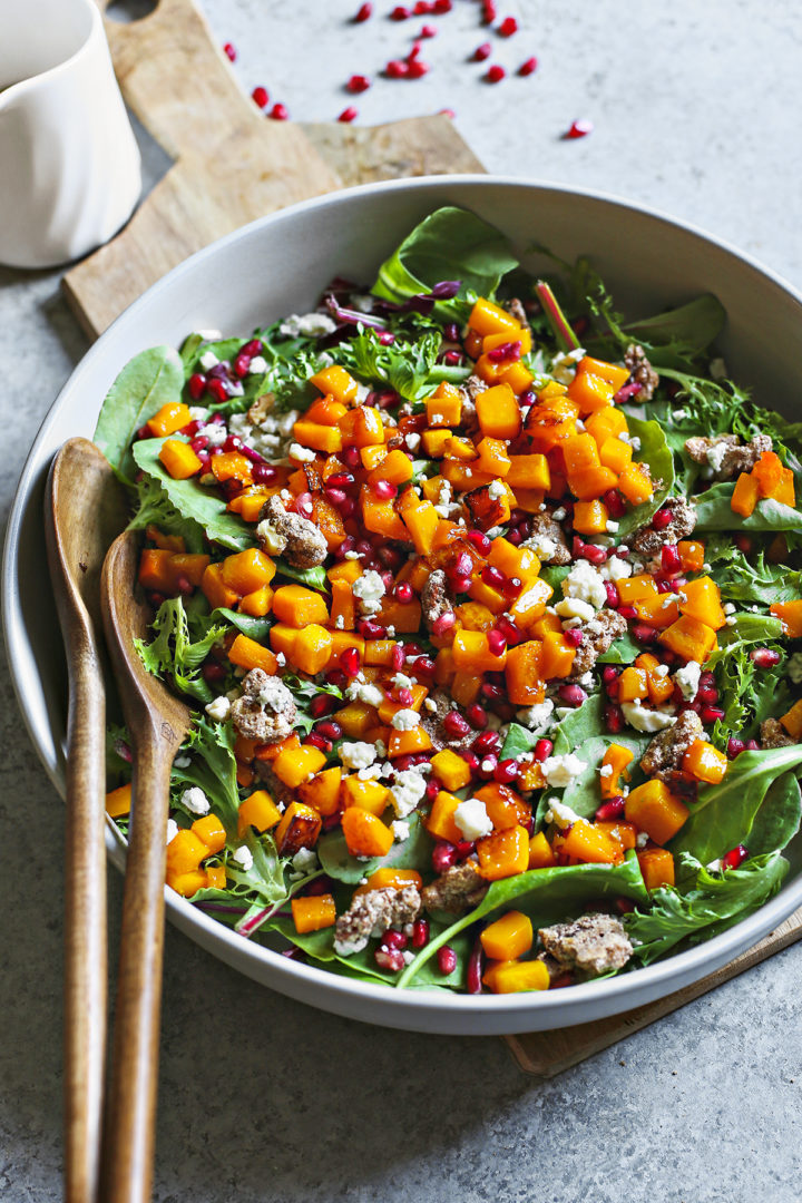 photo of a table set with butternut squash salad