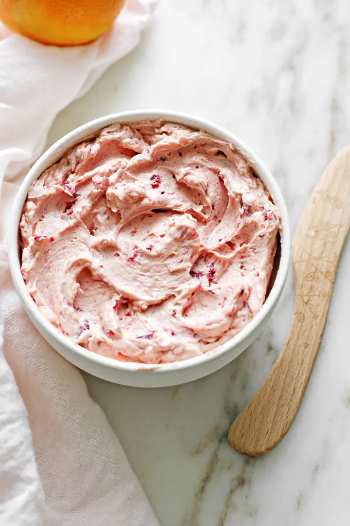 whipped cranberry butter recipe photo of cranberry butter in a white bowl